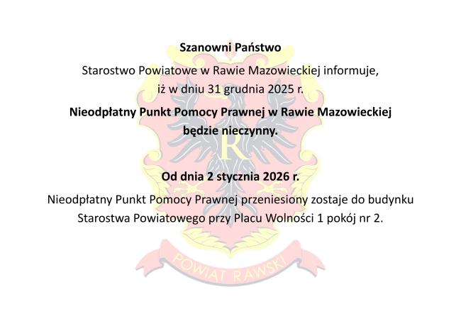 Informacja - Nieodpłatny Punkt Pomocy Prawnej w Rawie Mazowieckiej