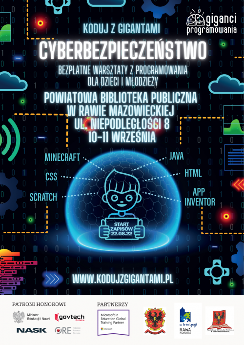 Plakat Koduj z Gigantami Cyberbezpieczeństwo_ Rawa Mazowiecka