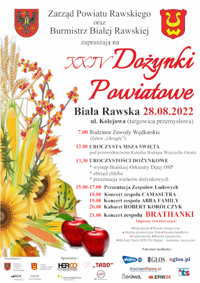 Plakat Dożynki Powiatowe 2022 w Białej Rawskiej