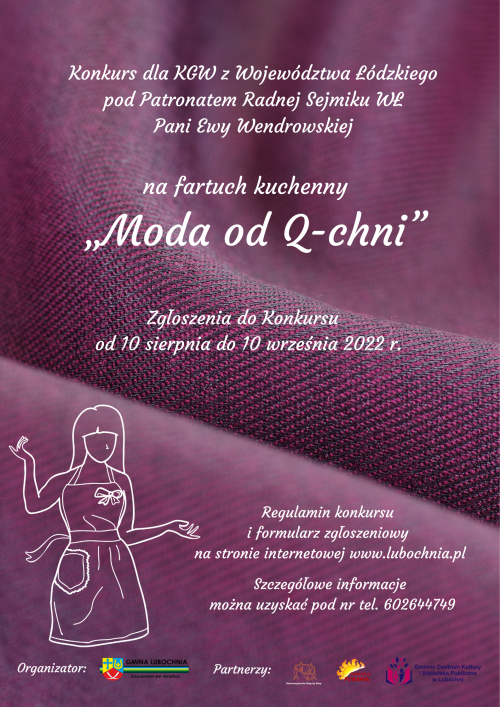 Plakat - Konkurs dla Kół Gospodyń Wiejskich na fartuch kuchenny pt. „Moda od Q-chni”