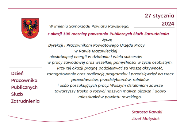 Życzenia z okazji Dznia Pracownika Publicznych Służb Zatrudnieni