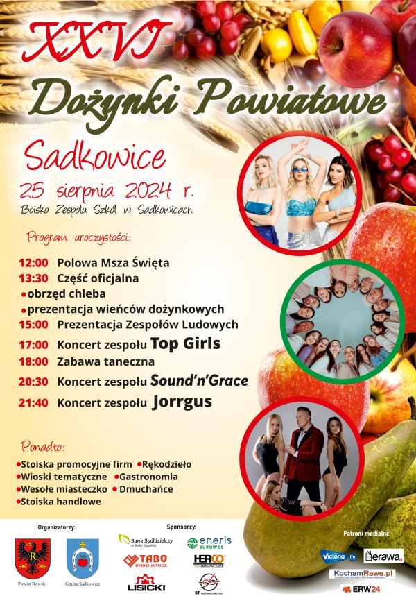 Plakat XXVI Dożynki Powiatowe 2024 w Sadkowicach