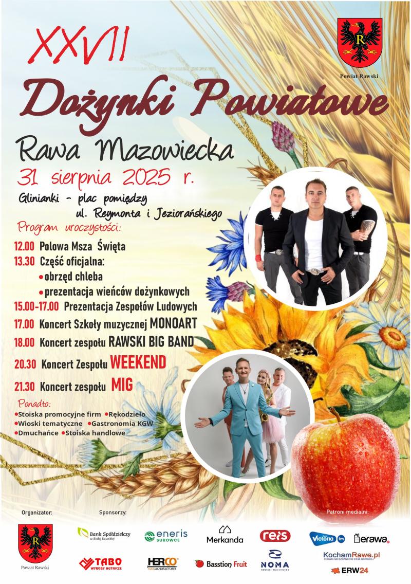 XXVII Dożynki Powiatowe 2025 w Rawie Mazowieckiej - Plakat
